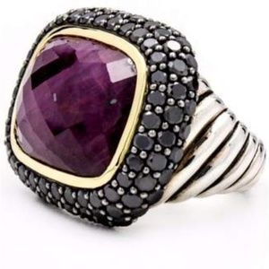 DAVID YURMAN RUBY & BLACK DIAMOND RING 18K GOLD